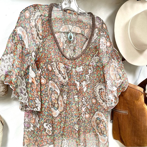 Sweet prairie boho sheer/airy boho blouse w paisley floral spell Gypsy vibe - Picture 3 of 13